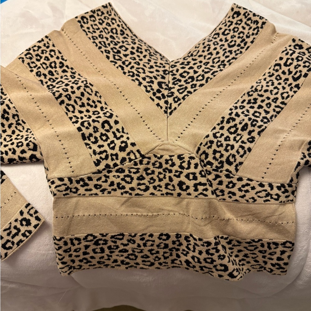 Bebe Tan and Black Leopard Sweater